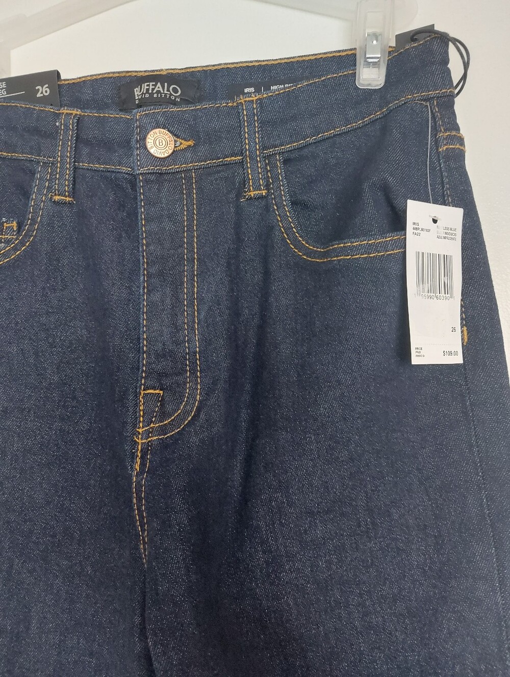 Buffalo Iris Wide Leg Dark Wash Jeans With Knee Rip. - Picture 4 of 5